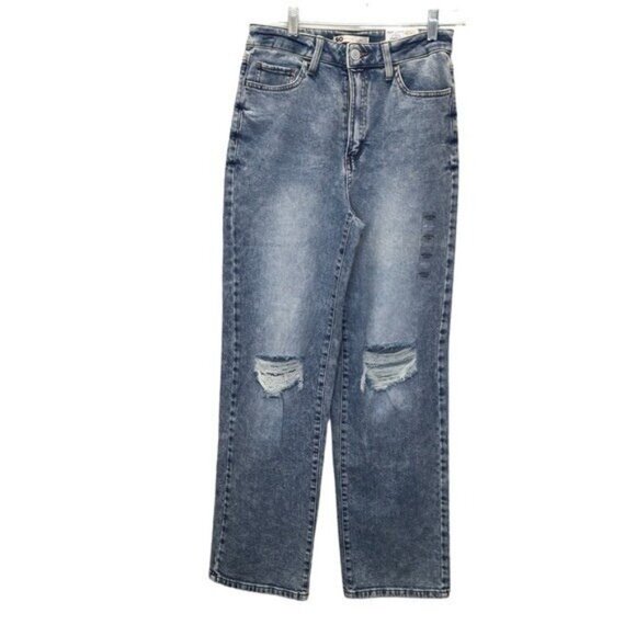 Super Highest Rise Baggy Dad Jeans Size 9/29W Acid Wash Destroyed Ripped - Picture 2 of 10